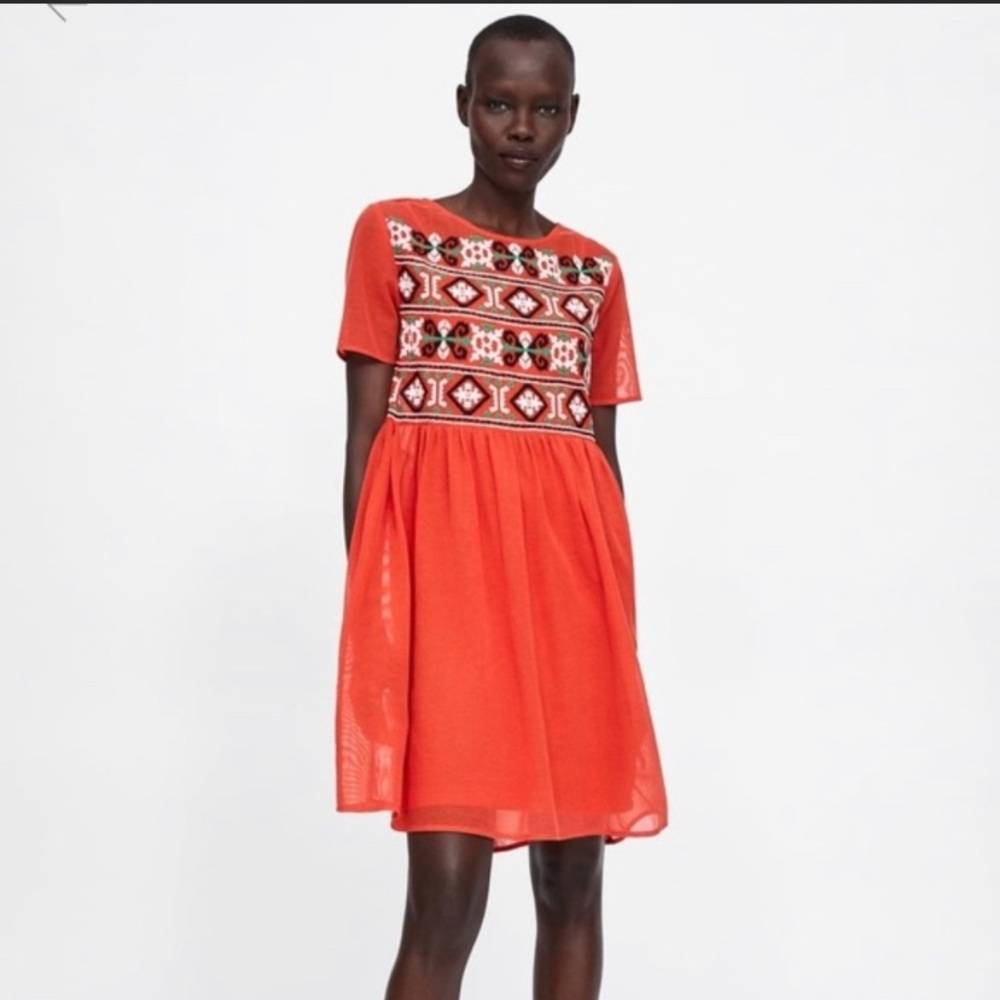 Zara Embroidered Mesh Dress